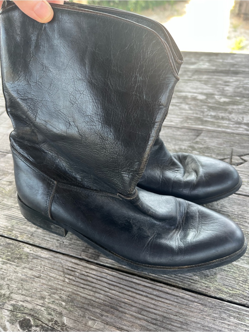 LAVORAZIONA ARTICIANA Black Leather Mid-Calf Boots COWBOY , all plain like new.7